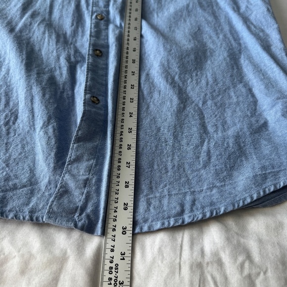 Haggar Men's LINEN Blend Chambray Short Sleeve Button Up Shirt Blue Size X-Large - Picture 11 of 13